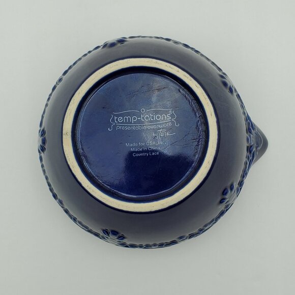 Temp-tations Country Lace Blue Bowl with Spout Small Cobalt Blue Batter Bowl - Picture 4 of 9